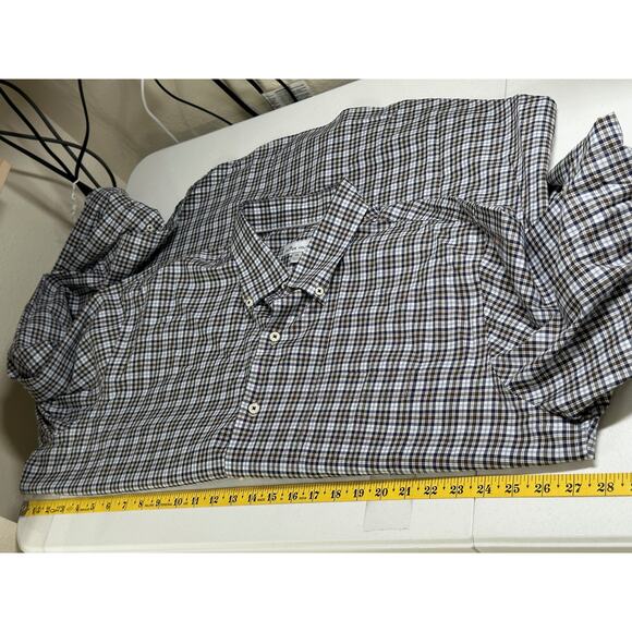Peter Millar Shirt Mens XL Brown Navy Plaid Button Up Long Sleeves Casual Preppy - Picture 7 of 8